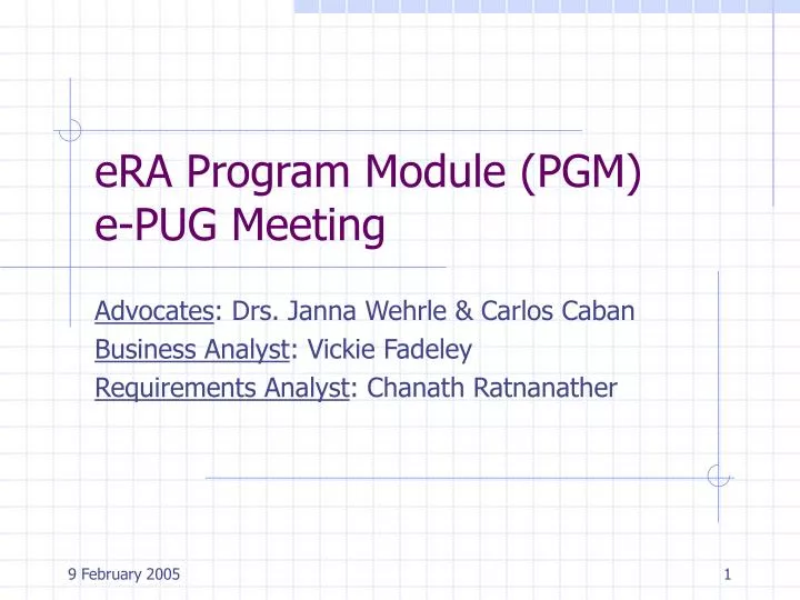 era program module pgm e pug meeting