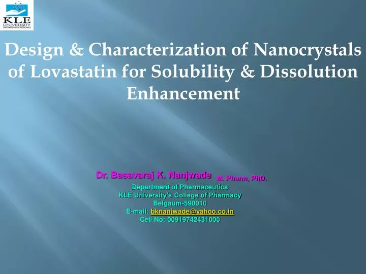 design characterization of nanocrystals of lovastatin for solubility dissolution enhancement