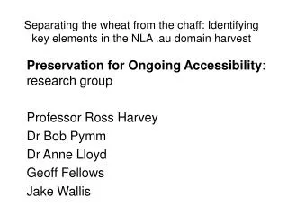 Separating the wheat from the chaff: Identifying key elements in the NLA .au domain harvest
