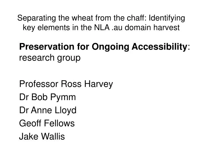 separating the wheat from the chaff identifying key elements in the nla au domain harvest