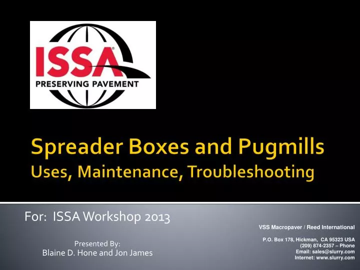 for issa workshop 2013 presented by blaine d hone and jon james