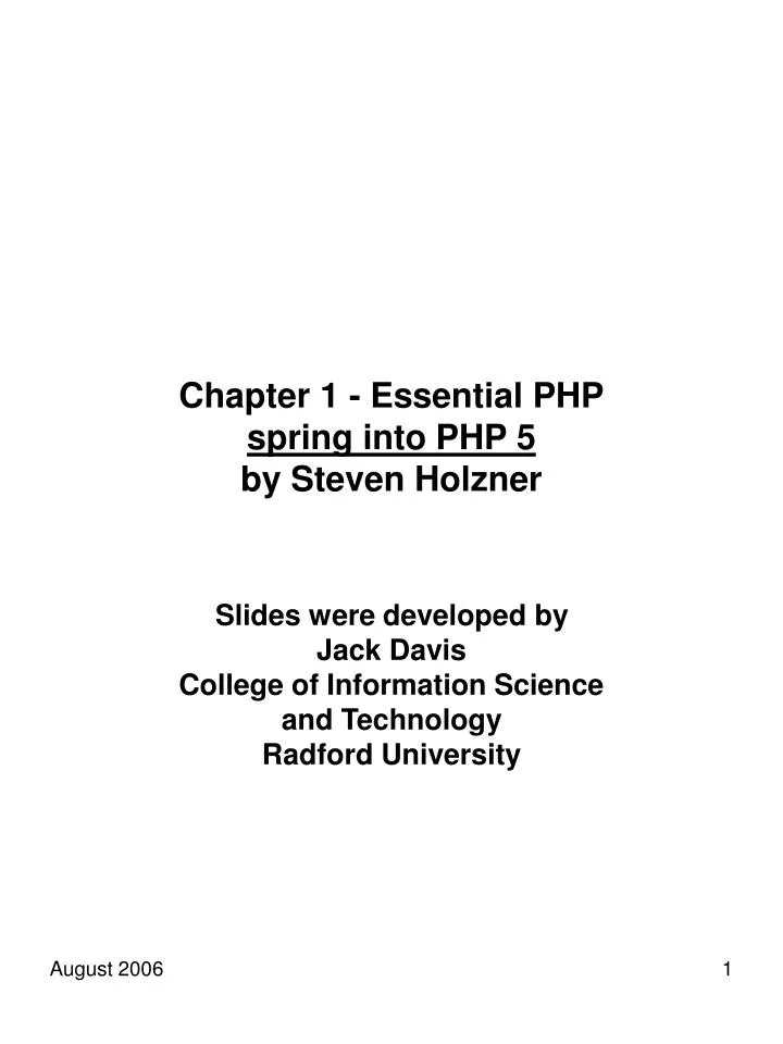 chapter 1 essential php spring into php 5 by steven holzner