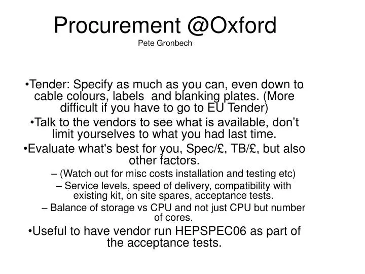 procurement @oxford pete gronbech