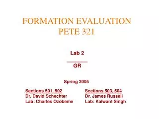 FORMATION EVALUATION PETE 321