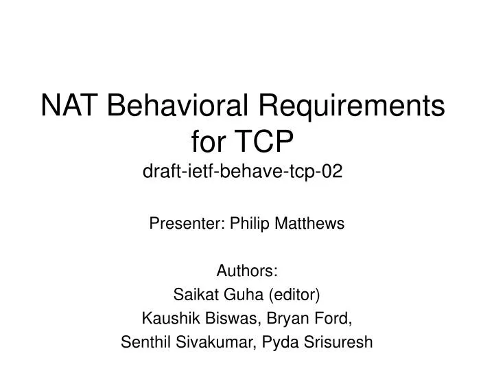 nat behavioral requirements for tcp draft ietf behave tcp 02