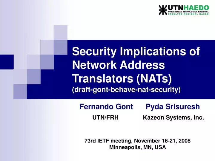 security implications of network address translators nats draft gont behave nat security