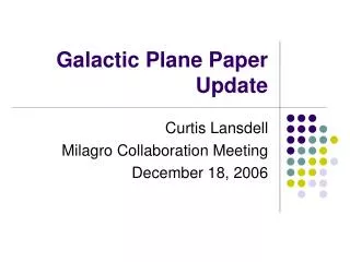 Galactic Plane Paper Update