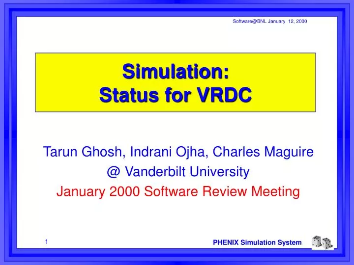 simulation status for vrdc