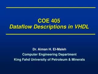 COE 405 Dataflow Descriptions in VHDL
