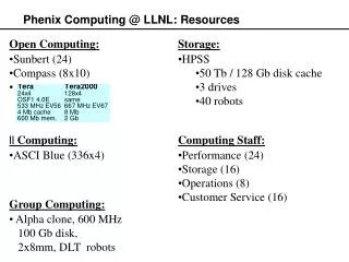 Phenix Computing @ LLNL: Resources