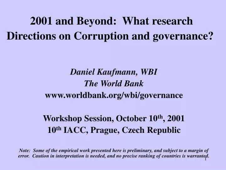 2001 and beyond what research directions on corruption and governance