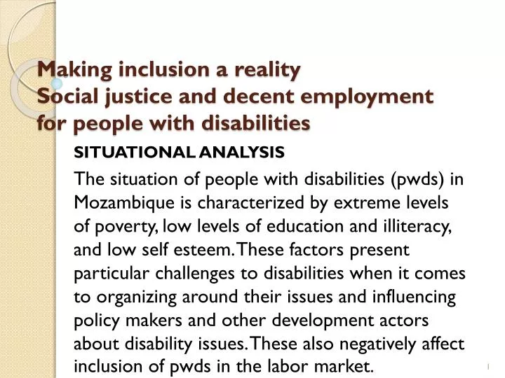 making inclusion a reality social justice and decent employment for people with disabilities