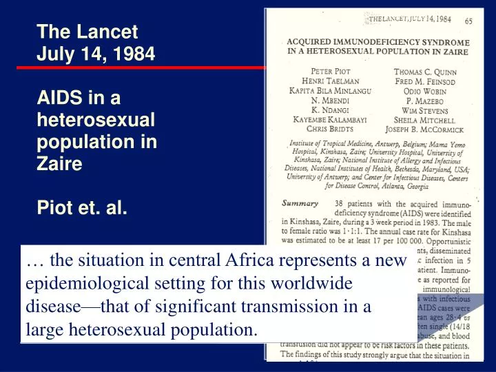 the lancet july 14 1984 aids in a heterosexual population in zaire piot et al