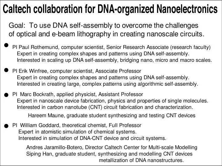 the caltech dna nanoelectronics team