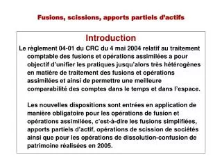 fusions scissions apports partiels d actifs