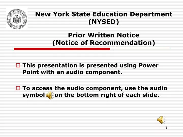new york state education department nysed prior written notice notice of recommendation