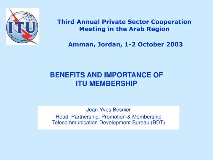 third annual private sector cooperation meeting in the arab region amman jordan 1 2 october 2003