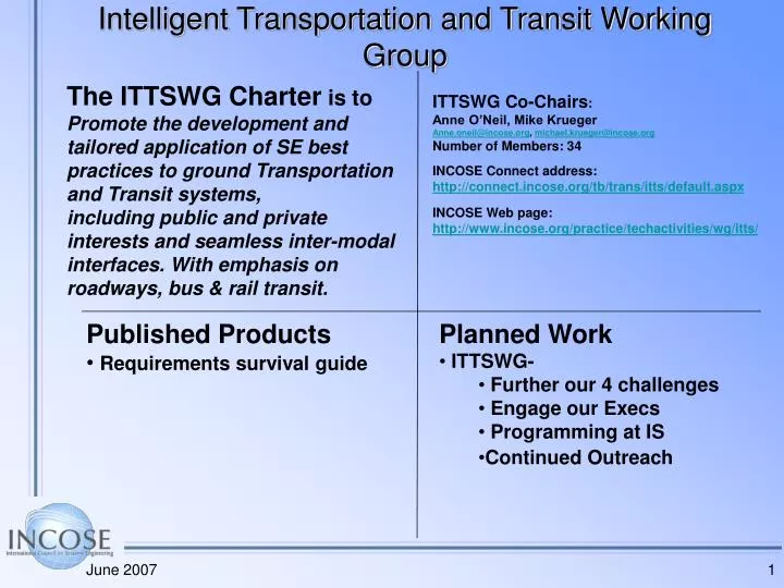 intelligent transportation and transit working group