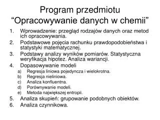 program przedmiotu opracowywanie danych w chemii