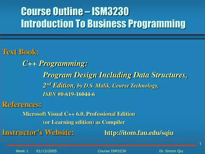 course outline ism3230 introduction to business programming