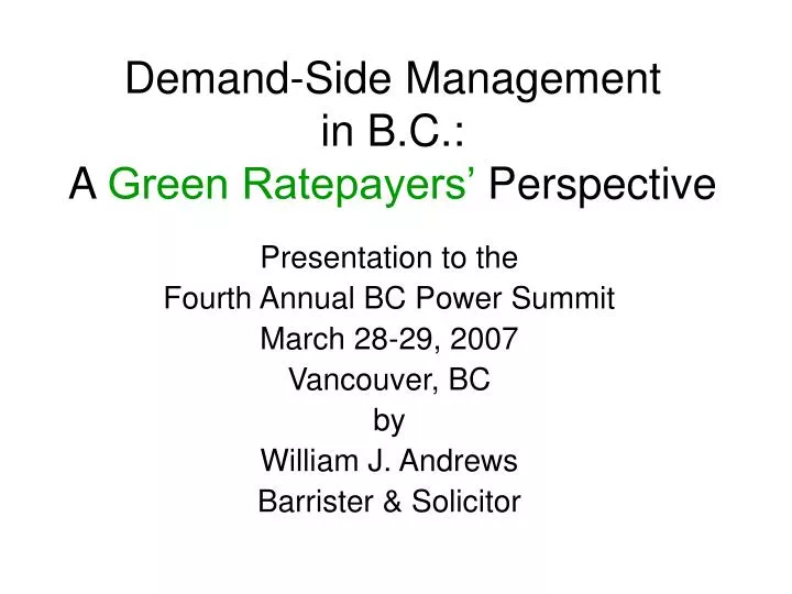 demand side management in b c a green ratepayers perspective