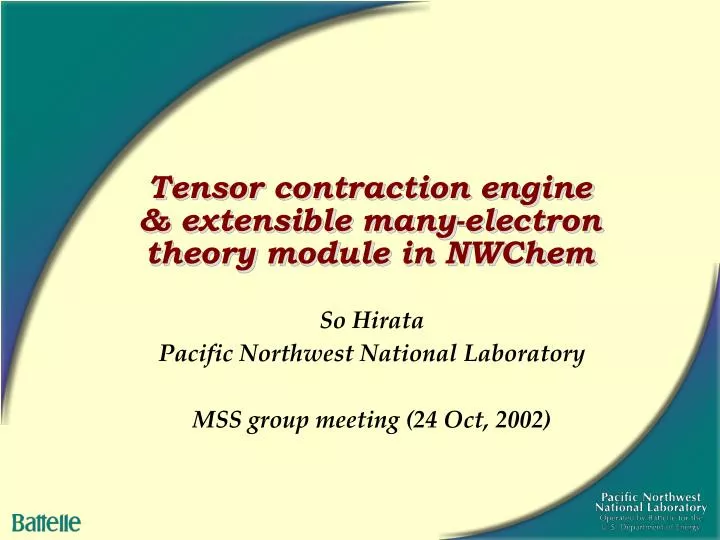 tensor contraction engine extensible many electron theory module in nwchem