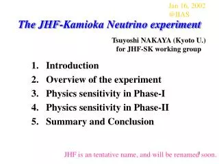 The JHF-Kamioka Neutrino experiment