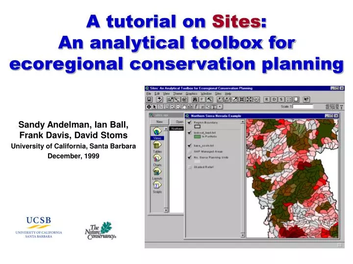 a tutorial on sites an analytical toolbox for ecoregional conservation planning