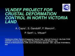 VLNDEF PROJECT FOR CRUSTAL DEFORMATION CONTROL I N NORTH VICTORIA LAND