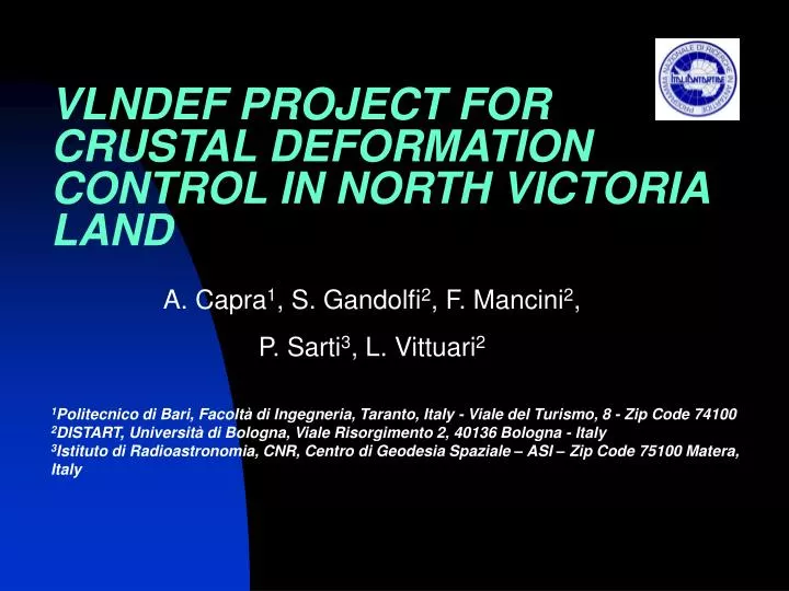 vlndef project for crustal deformation control i n north victoria land