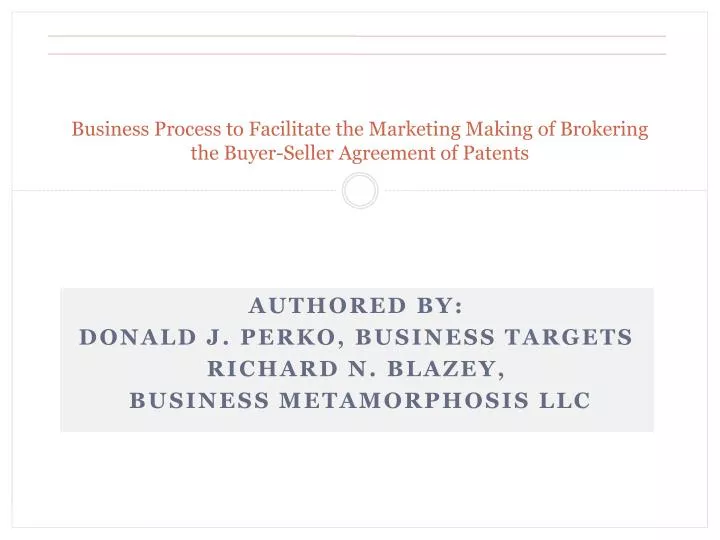 authored by donald j perko business targets richard n blazey business metamorphosis llc