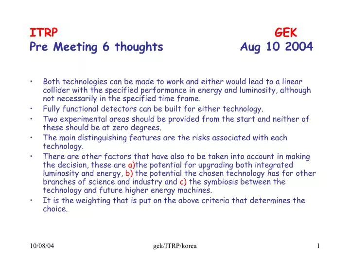 itrp gek pre meeting 6 thoughts aug 10 2004
