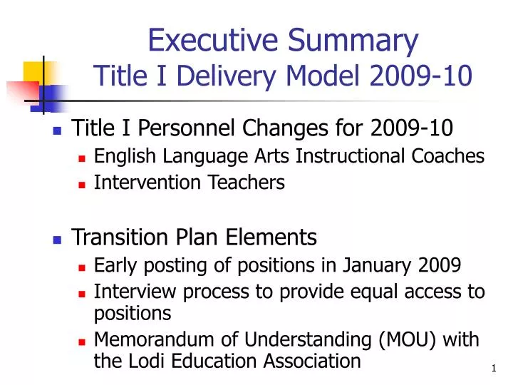 executive summary title i delivery model 2009 10