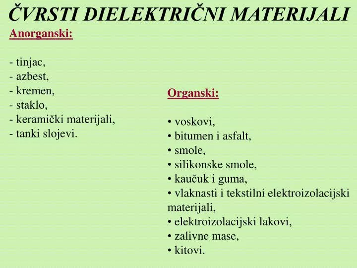 vrsti dielektri ni materijali