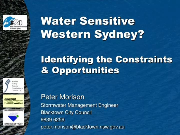water sensitive western sydney identifying the constraints opportunities