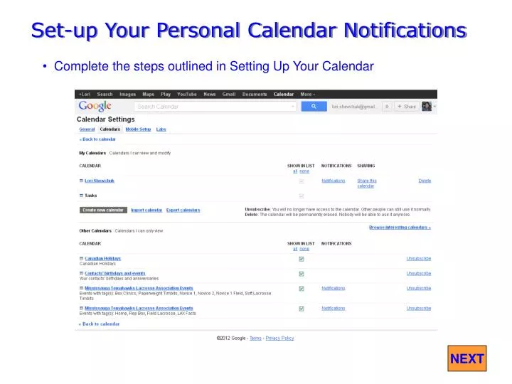 set up your personal calendar notifications