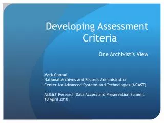 Developing Assessment Criteria