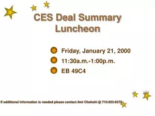 CES Deal Summary Luncheon