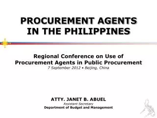 Atty. Janet B. Abuel Assistant Secretary Department of Budget and Management