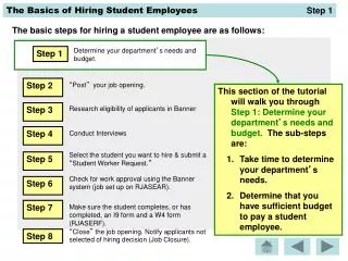 The basic steps for hiring a student employee are as follows: