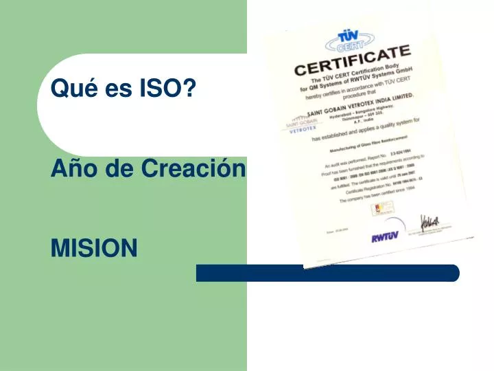 qu es iso a o de creaci n mision