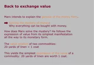 Back to exchange value