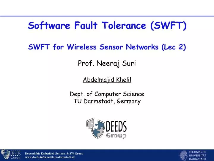 software fault tolerance swft swft for wireless sensor networks lec 2