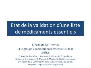 etat de la validation d une liste de m dicaments essentiels
