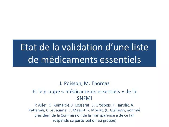 etat de la validation d une liste de m dicaments essentiels