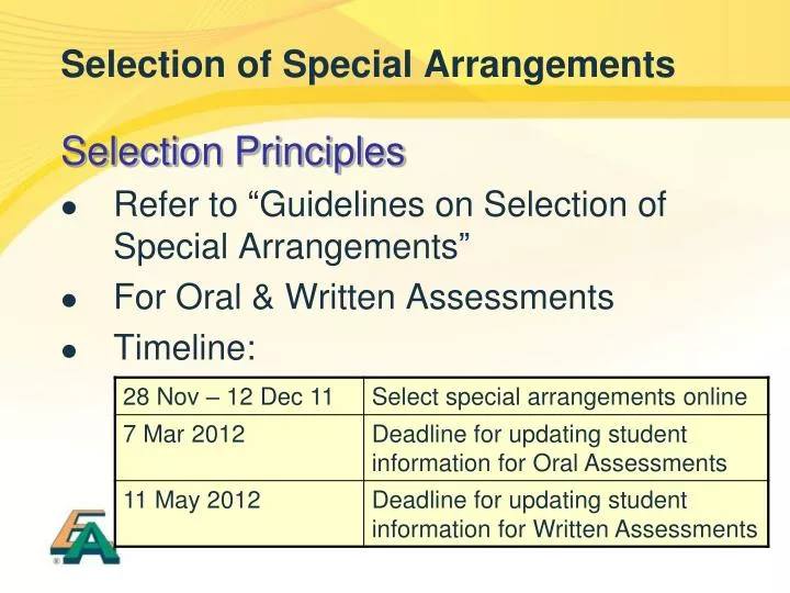 selection of special arrangements