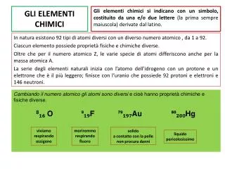 gli elementi chimici