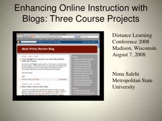 Enhancing Online Instruction with Blogs: Three Course Projects