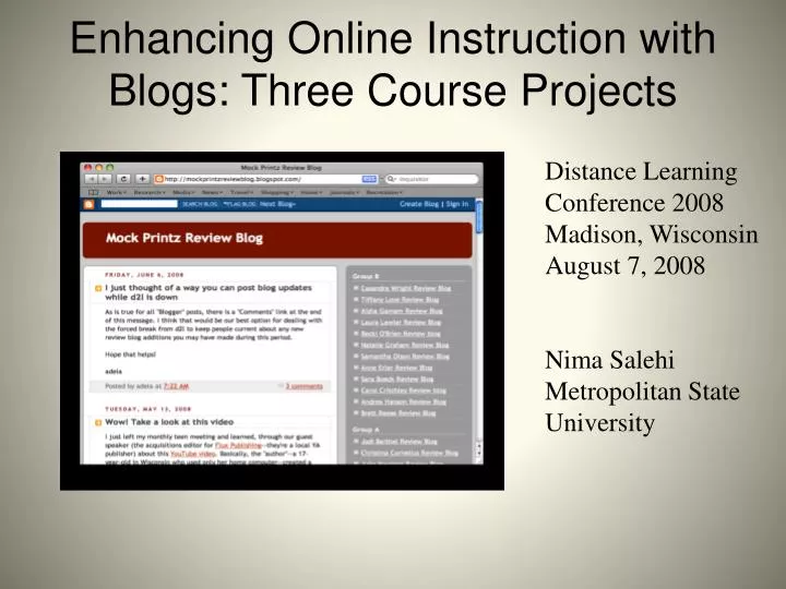 enhancing online instruction with blogs three course projects