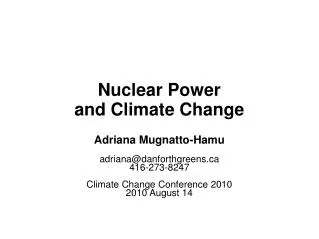 Nuclear Power and Climate Change